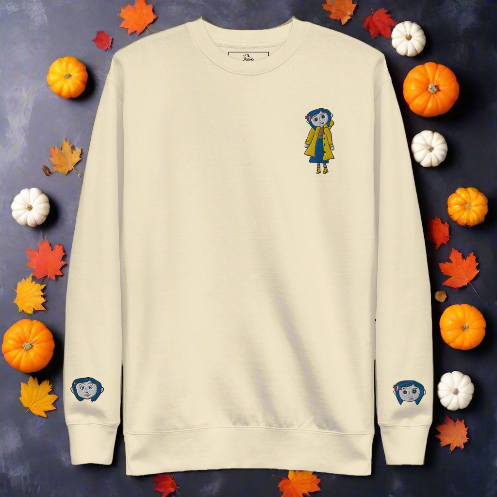 Coraline Button Eyes | Soft-Wash Sweatshirt | Embroidered | Sleeve Variant Soft-Wash Sweatshirt Syntax & Alchemy Bone S 