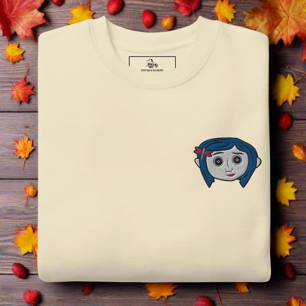 Coraline Button Eyes | Soft-Wash Sweatshirt | Embroidered Soft-Wash Sweatshirt Syntax & Alchemy Bone S 