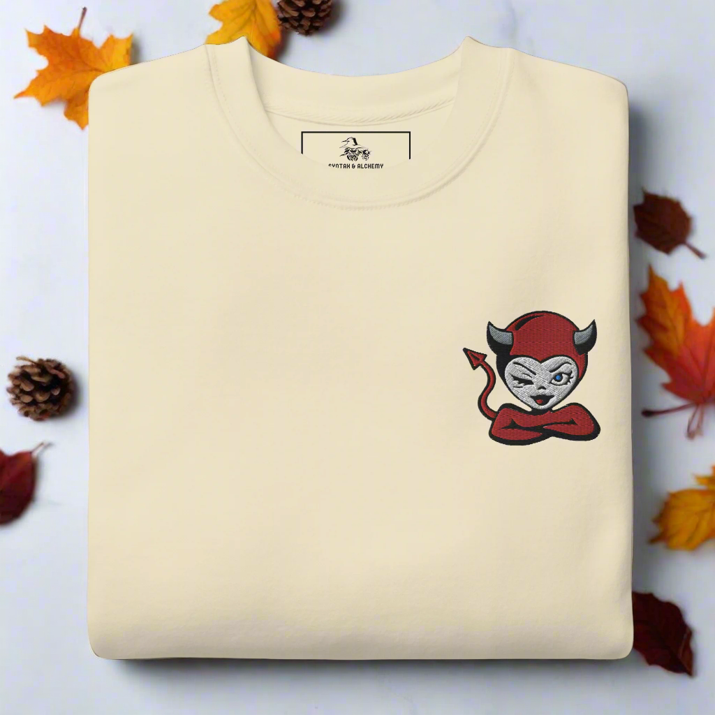 Devil Wink | Soft-Wash Sweatshirt | Embroidered Soft-Wash Sweatshirt Syntax & Alchemy Bone S 