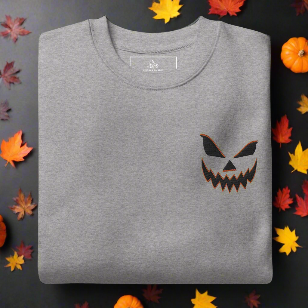 Smiling Jack O Lantern | Soft-Wash Sweatshirt | Embroidered Soft-Wash Sweatshirt Syntax & Alchemy Carbon Grey S 