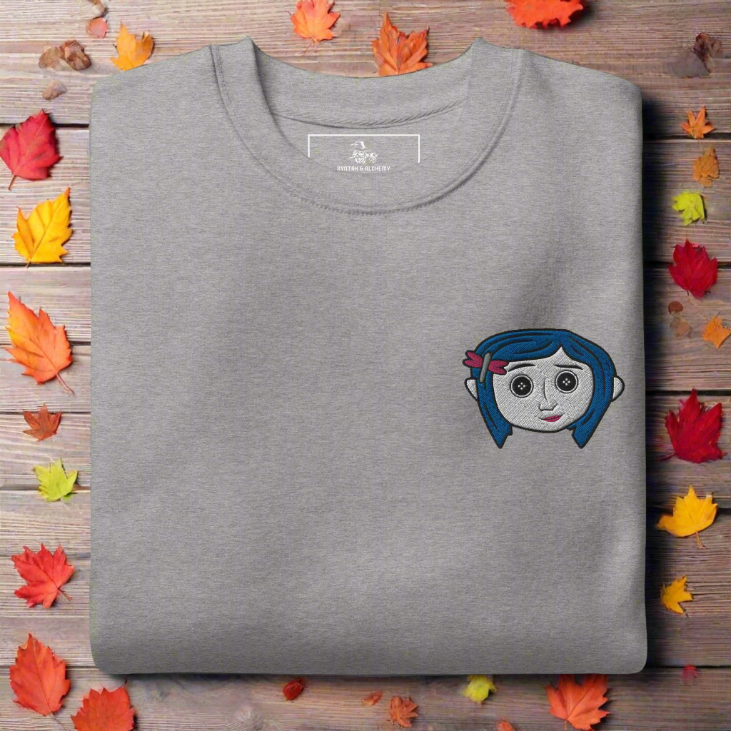 Coraline Button Eyes | Soft-Wash Sweatshirt | Embroidered Soft-Wash Sweatshirt Syntax & Alchemy Carbon Grey S 