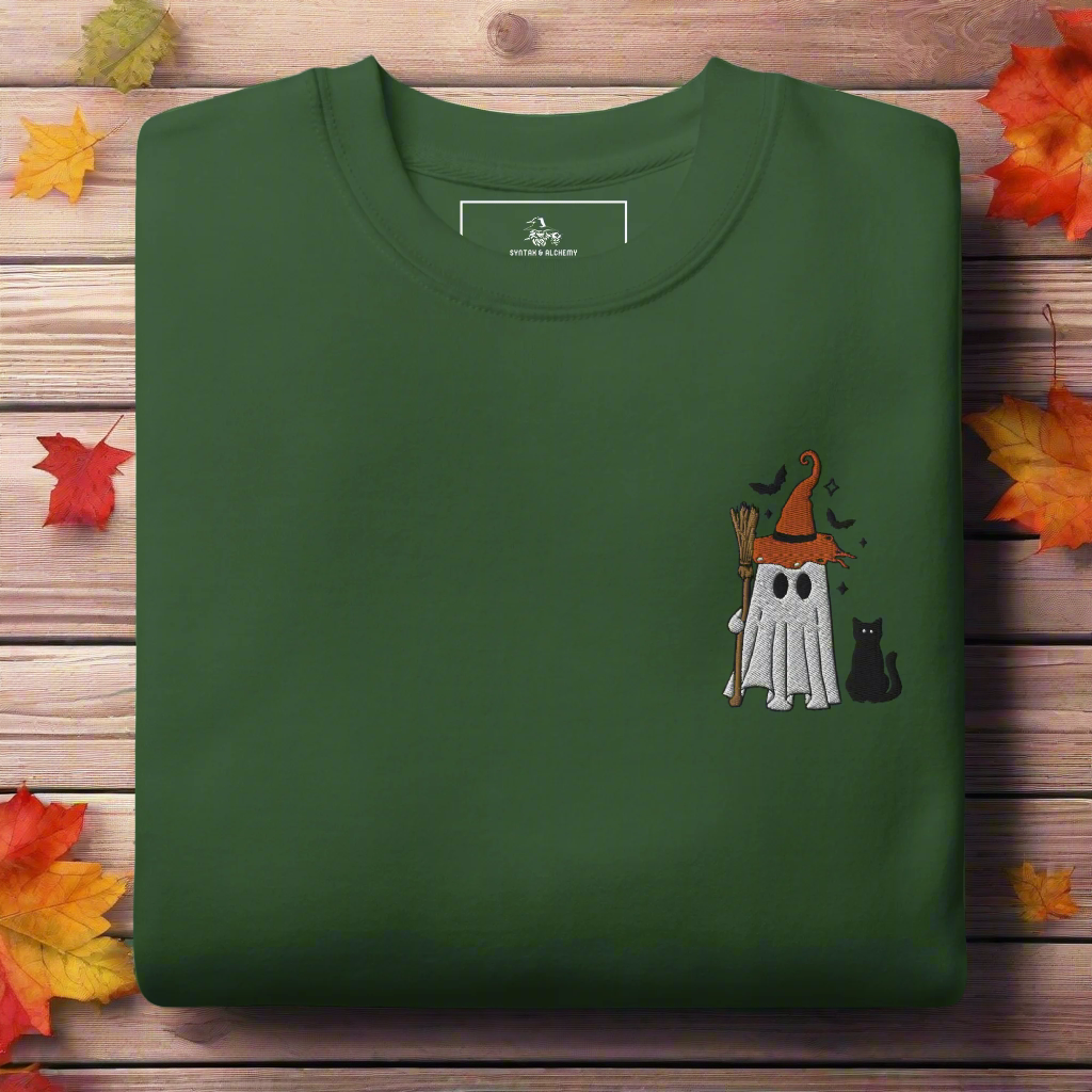 Ghost Cat | Soft-Wash Sweatshirt | Embroidered Soft-Wash Sweatshirt Syntax & Alchemy Forest Green S 