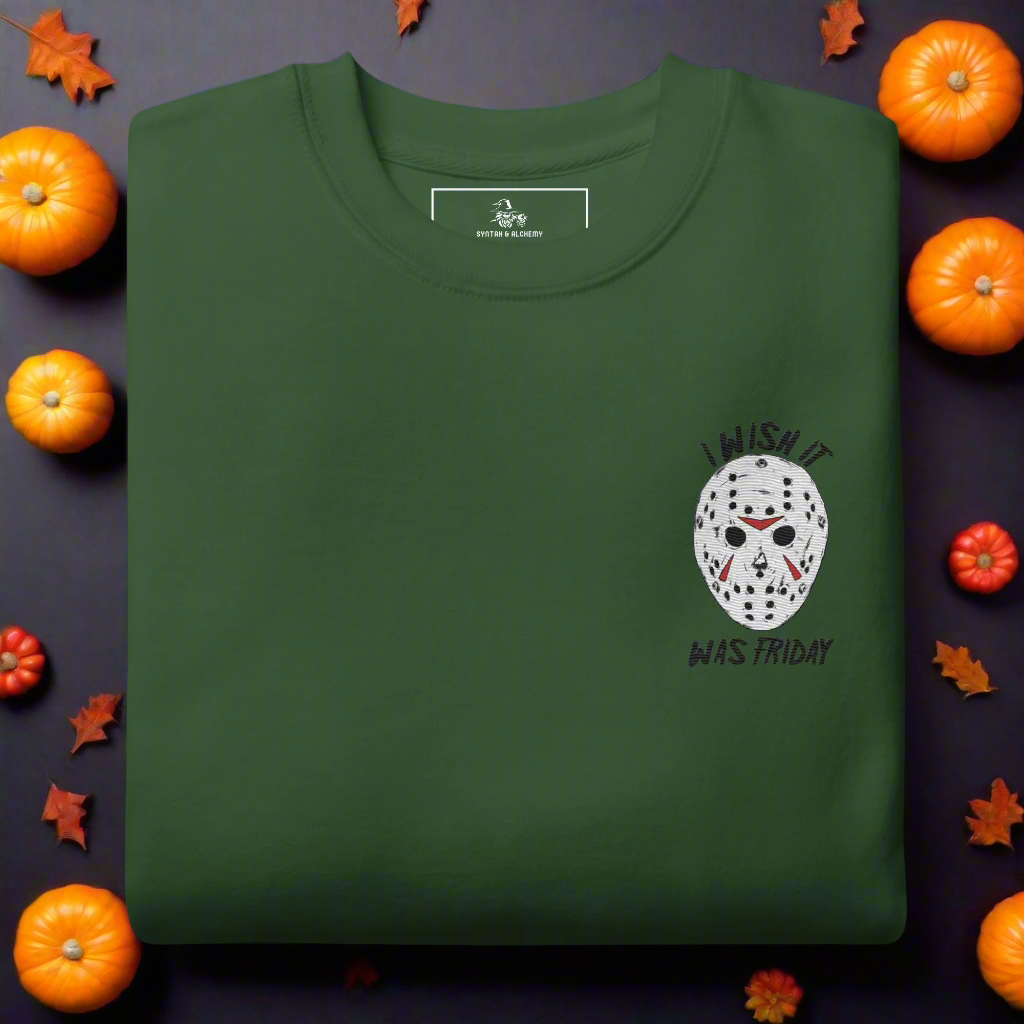 Wish It Was Friday 13th | Soft-Wash Sweatshirt | Embroidered Soft-Wash Sweatshirt Syntax & Alchemy Forest Green S 