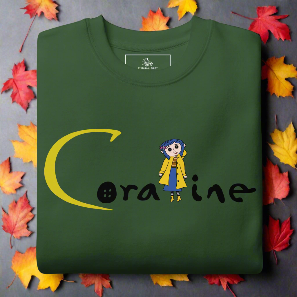 Coraline Button Eyes | Soft-Wash Sweatshirt Soft-Wash Sweatshirt Syntax & Alchemy Forest Green S 