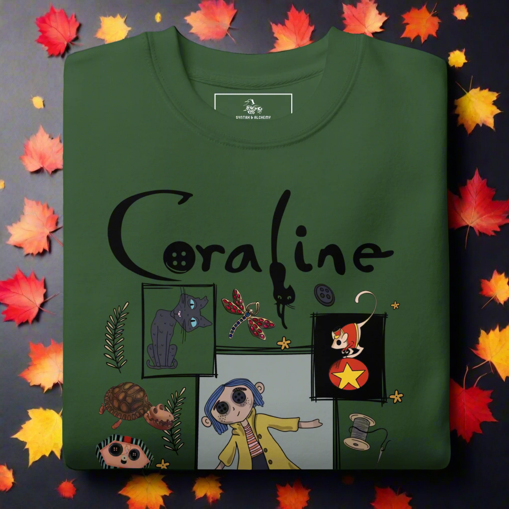 Coraline Collage | Soft-Wash Sweatshirt Soft-Wash Sweatshirt Syntax & Alchemy Forest Green S 