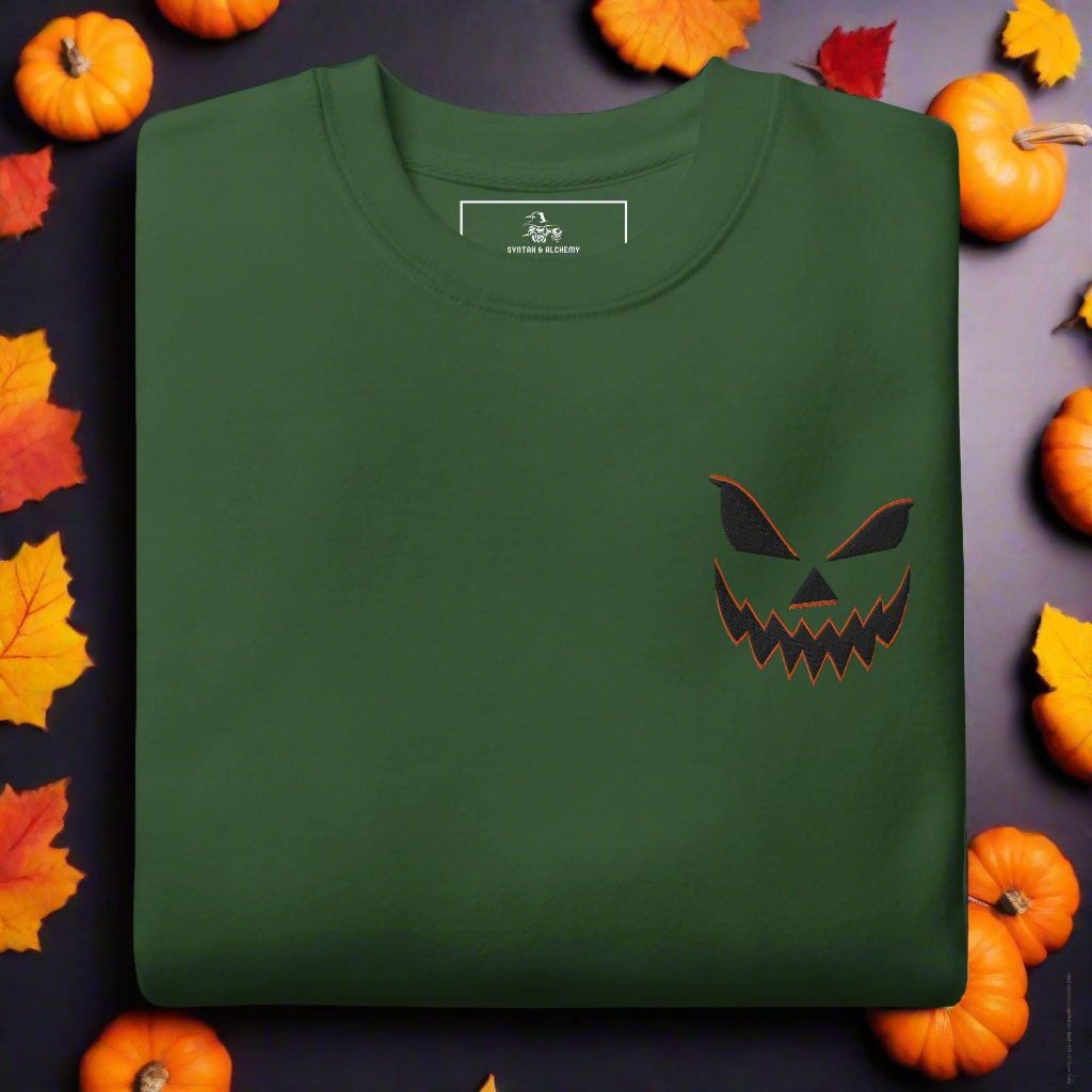 Smiling Jack O Lantern | Soft-Wash Sweatshirt | Embroidered Soft-Wash Sweatshirt Syntax & Alchemy Forest Green S 