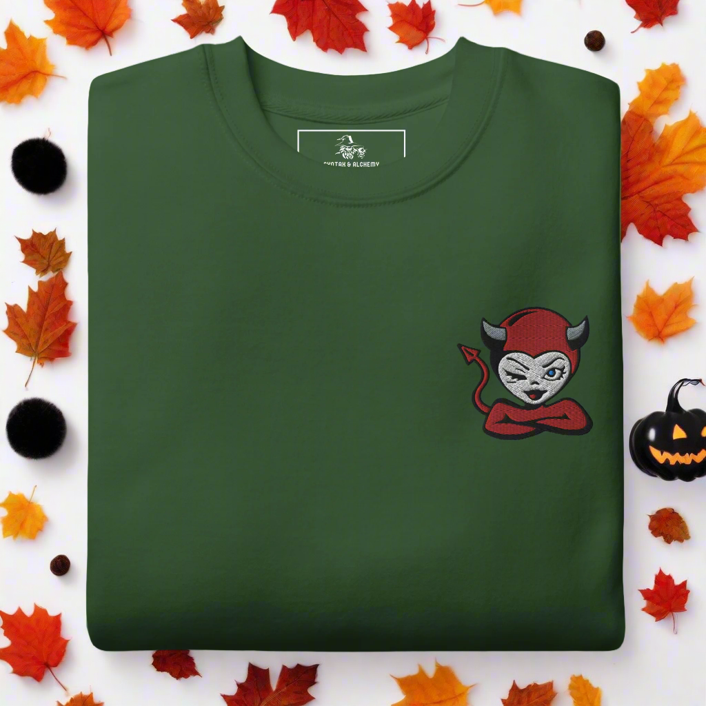 Devil Wink | Soft-Wash Sweatshirt | Embroidered Soft-Wash Sweatshirt Syntax & Alchemy Forest Green S 