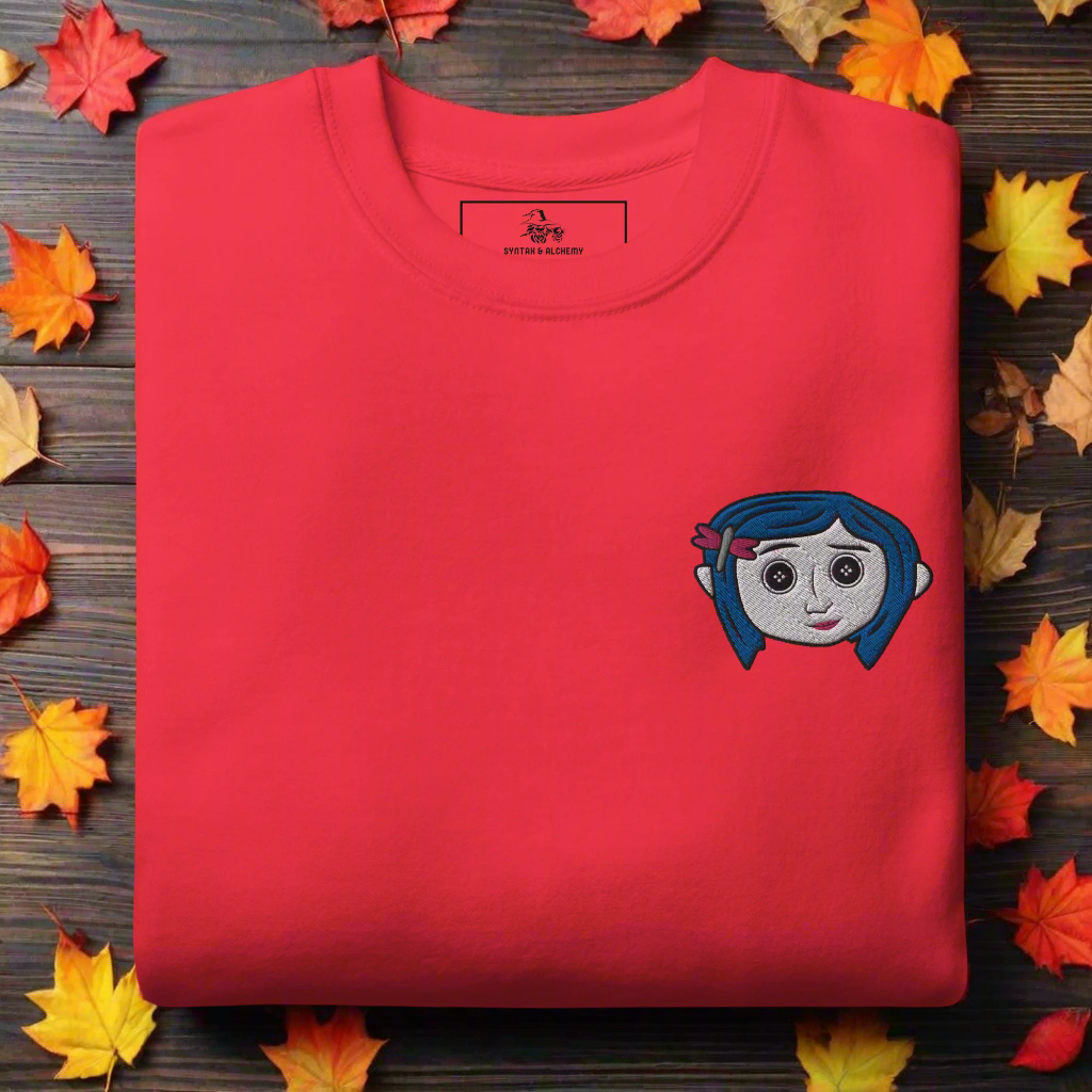 Coraline Button Eyes | Soft-Wash Sweatshirt | Embroidered Soft-Wash Sweatshirt Syntax & Alchemy Team Red S 