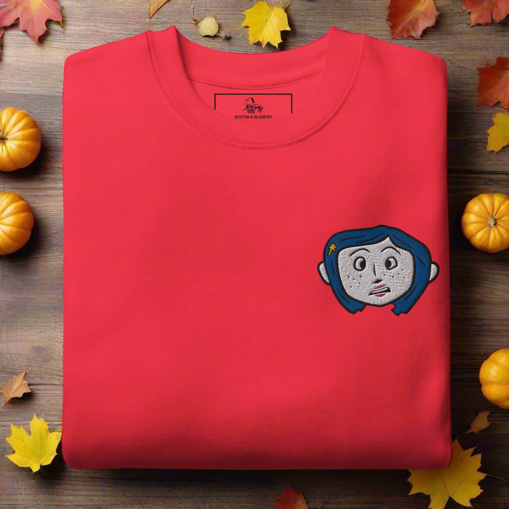 Coraline Face | Soft-Wash Sweatshirt | Embroidered Soft-Wash Sweatshirt Syntax & Alchemy Team Red S 