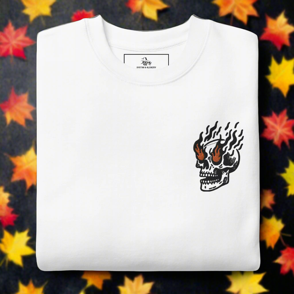 Flaming Skull | Soft-Wash Sweatshirt | Embroidered | Black Variant Soft-Wash Sweatshirt Syntax & Alchemy White S 