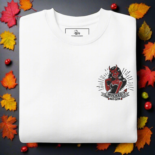 Wicked But Cute | Soft-Wash Sweatshirt | Embroidered Soft-Wash Sweatshirt Syntax & Alchemy White S 