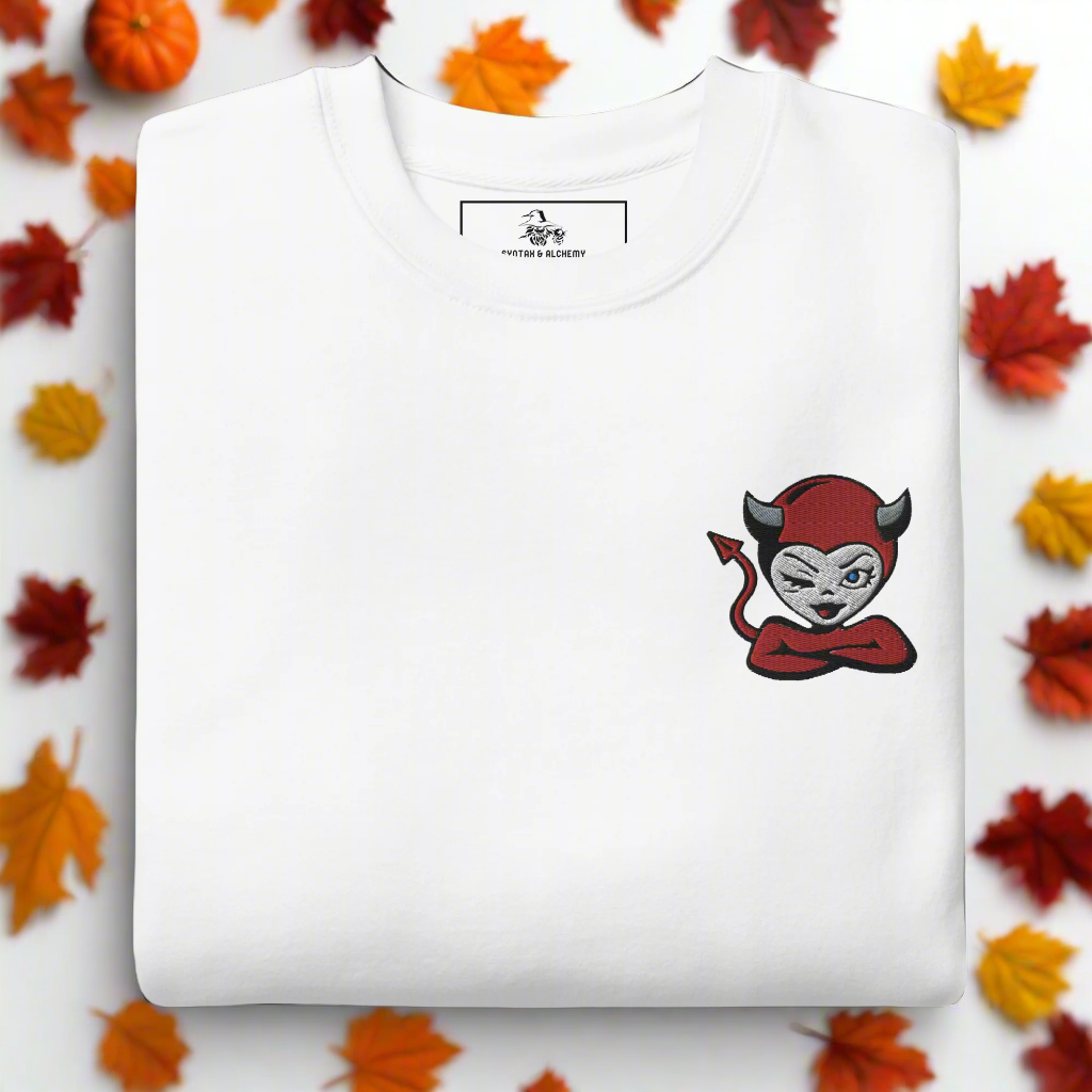 Devil Wink | Soft-Wash Sweatshirt | Embroidered Soft-Wash Sweatshirt Syntax & Alchemy White S 