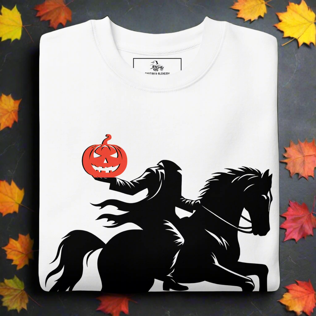 Headless Horseman Pumpkin Head | Soft-Wash Sweatshirt Soft-Wash Sweatshirt Syntax & Alchemy White S 