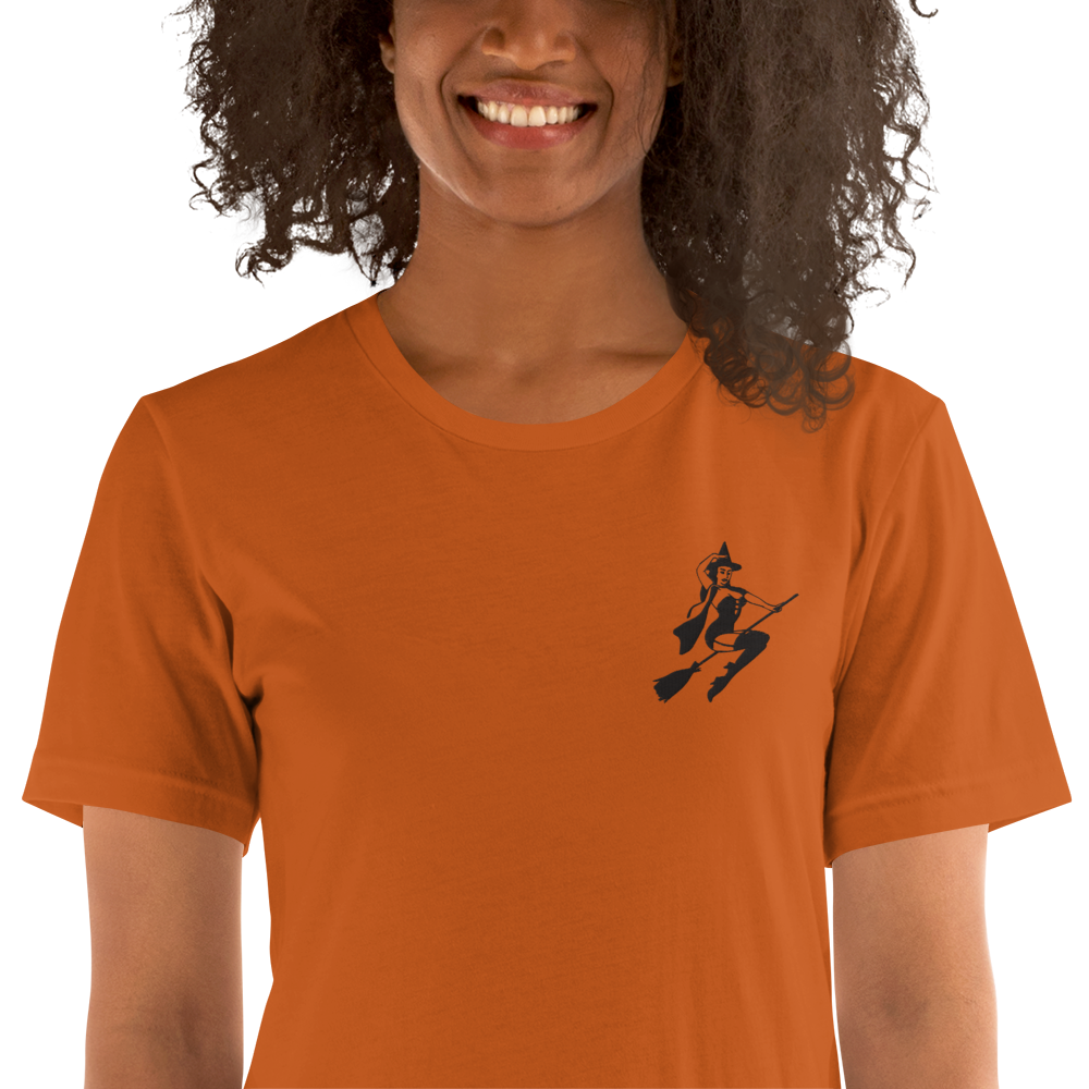 Broom Witch | Airlume Cotton T-Shirt | Embroidered Women's T-Shirt Syntax & Alchemy   