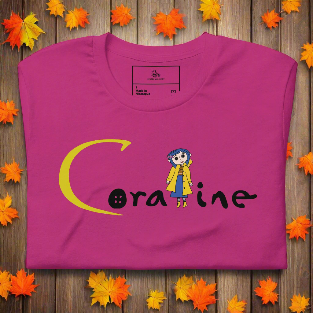 Coraline Button Eyes | Airlume Cotton T-Shirt Women's T-Shirt Syntax & Alchemy Berry S 