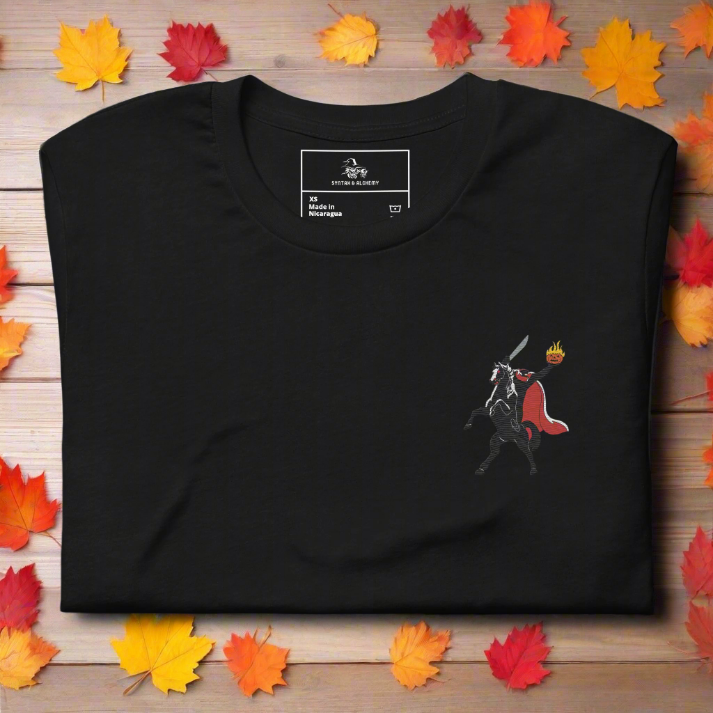 Headless Horseman | Airlume Cotton T-Shirt | Embroidered Women's T-Shirt Syntax & Alchemy Black XS 