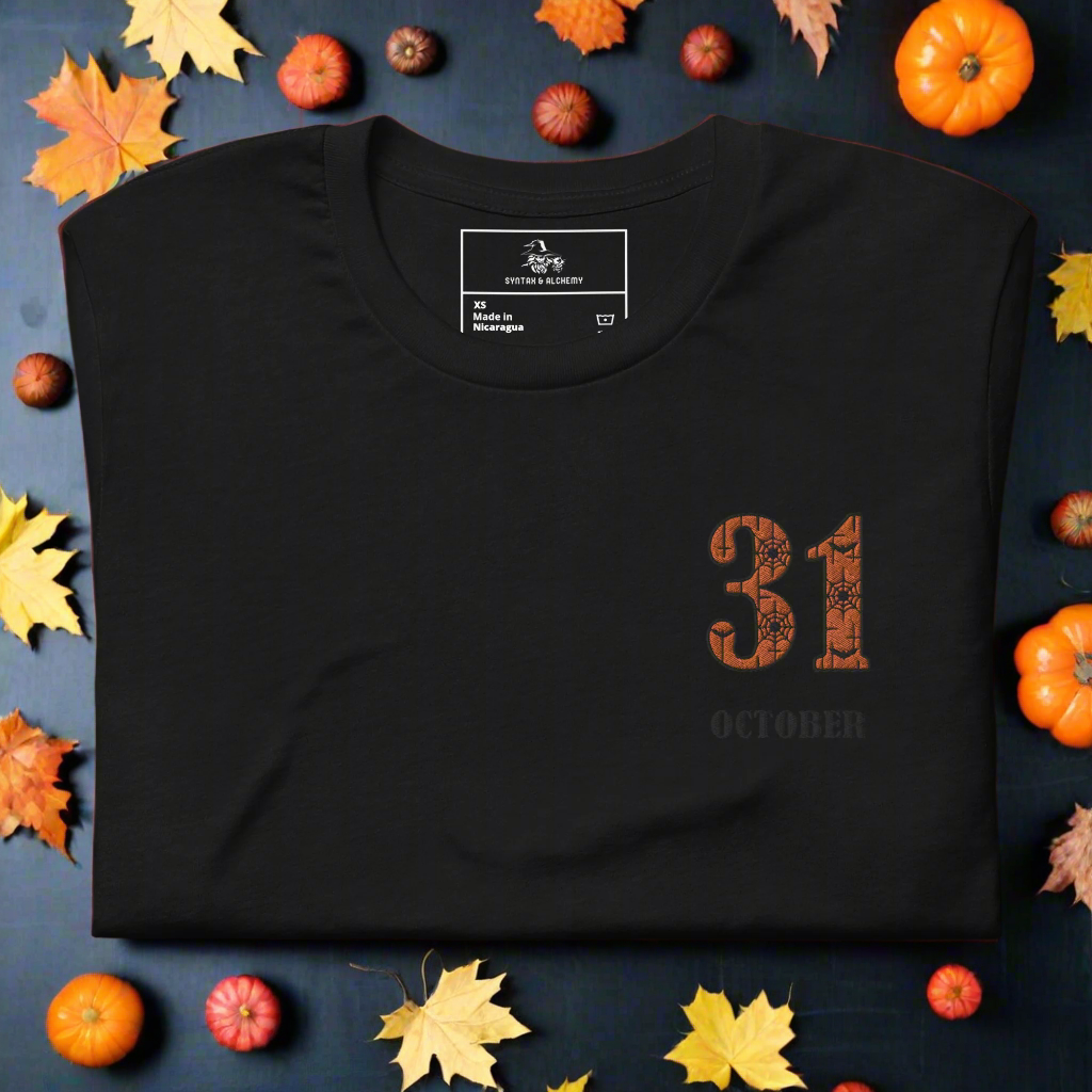 31 October | Airlume Cotton T-Shirt | Embroidered Women's T-Shirt Syntax & Alchemy Black XS 