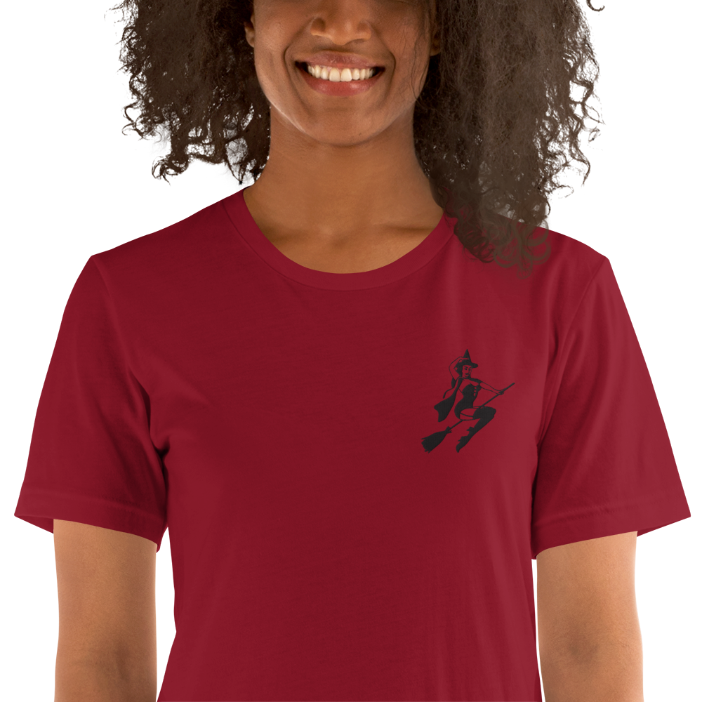 Broom Witch | Airlume Cotton T-Shirt | Embroidered Women's T-Shirt Syntax & Alchemy   