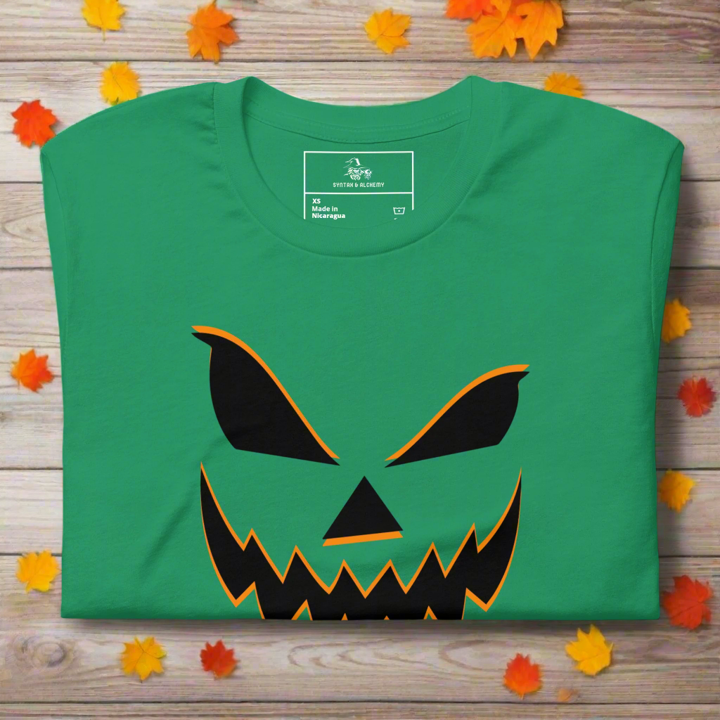 Smiling Jack O Lantern | Airlume Cotton T-Shirt Women's T-Shirt Syntax & Alchemy Kelly XS 