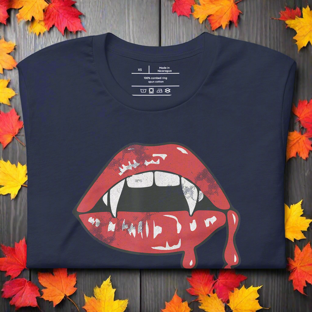 Vampire Kiss | Airlume Cotton T-Shirt Women's T-Shirt Syntax & Alchemy Navy XS 