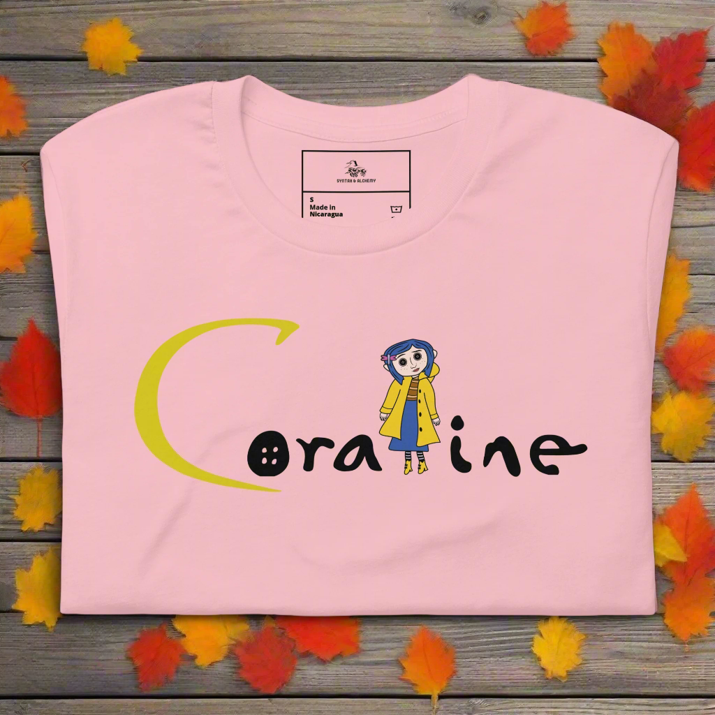 Coraline Button Eyes | Airlume Cotton T-Shirt Women's T-Shirt Syntax & Alchemy Pink S 