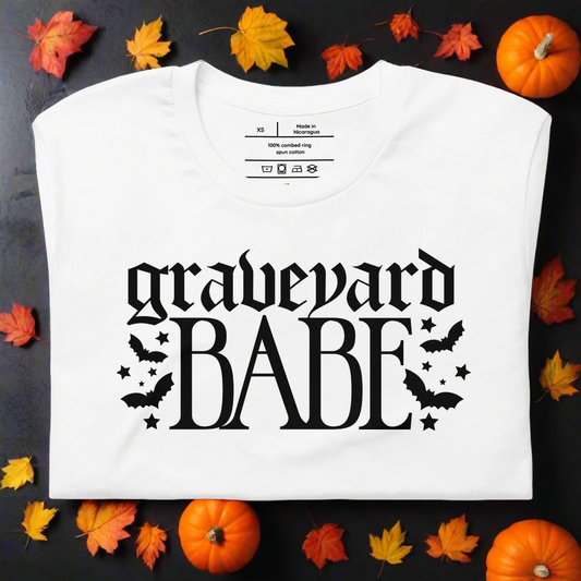 Graveyard Babe | Airlume Cotton T-Shirt Women's T-Shirt Syntax & Alchemy White XS 