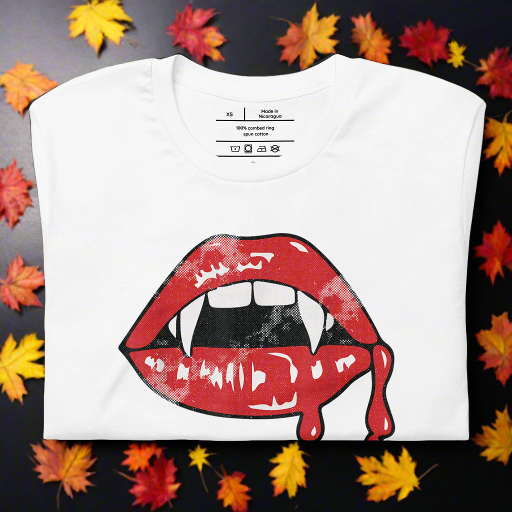 Vampire Kiss | Airlume Cotton T-Shirt Women's T-Shirt Syntax & Alchemy White XS 