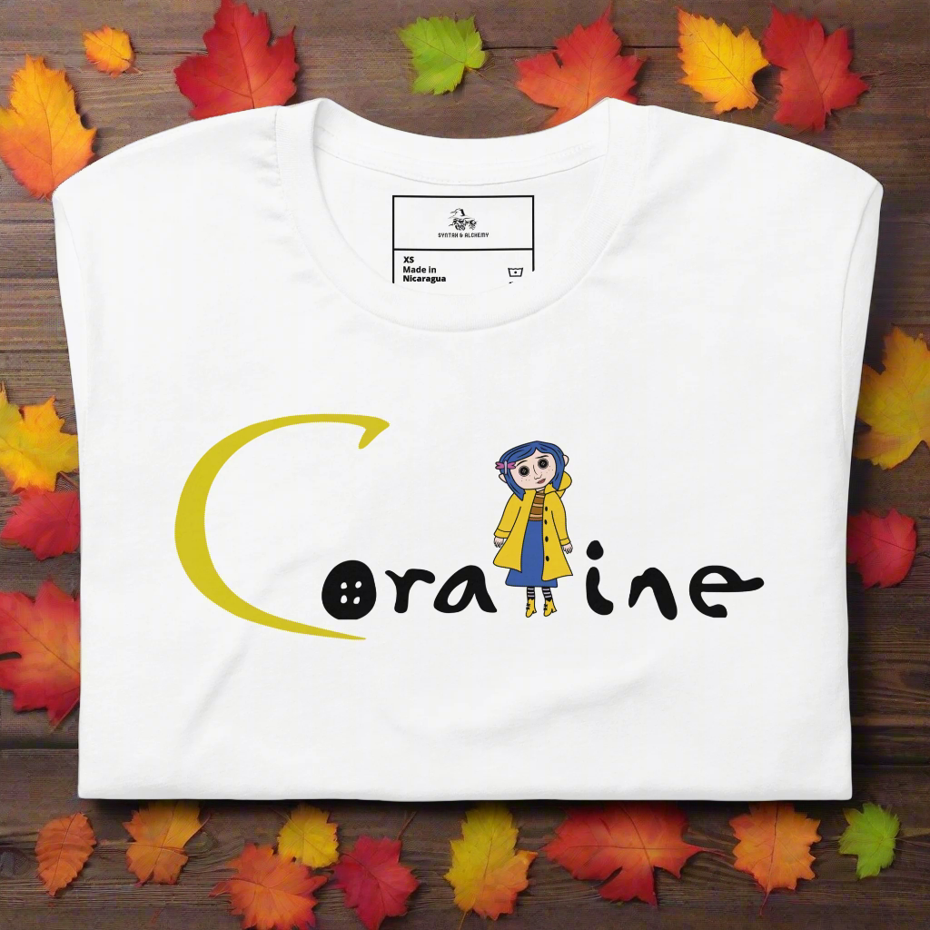 Coraline Button Eyes | Airlume Cotton T-Shirt Women's T-Shirt Syntax & Alchemy White XS 