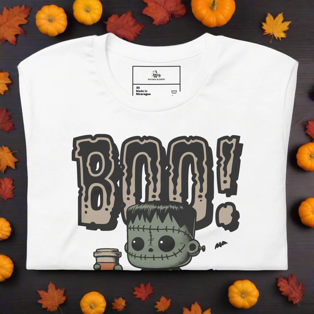 Frankenstein Boo | Airlume Cotton T-Shirt Women's T-Shirt Syntax & Alchemy White XS 