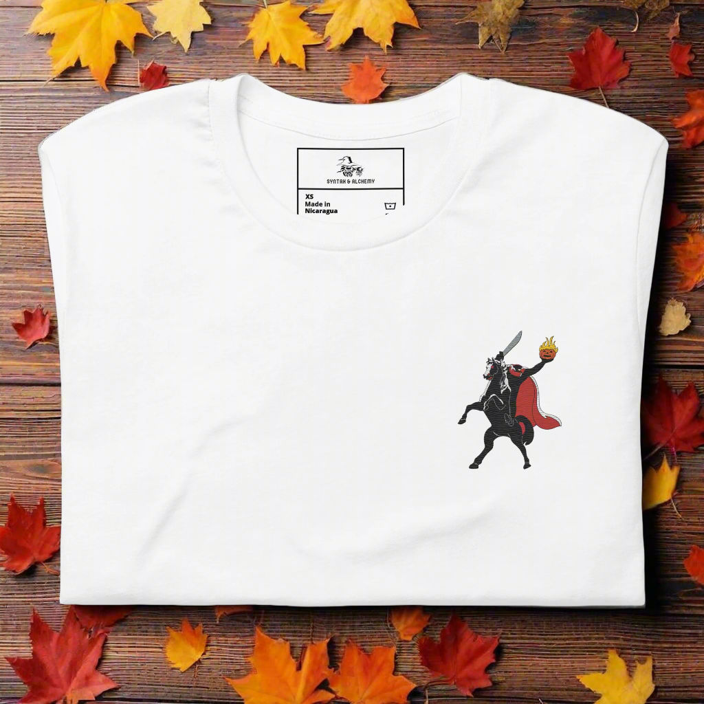 Headless Horseman | Airlume Cotton T-Shirt | Embroidered Women's T-Shirt Syntax & Alchemy White XS 