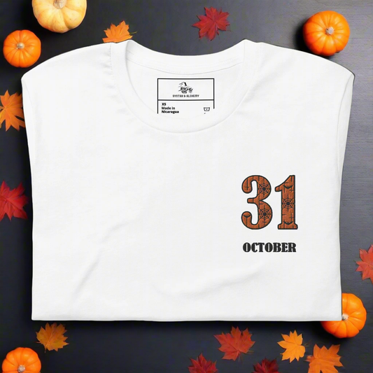 31 October | Airlume Cotton T-Shirt | Embroidered Women's T-Shirt Syntax & Alchemy White XS 