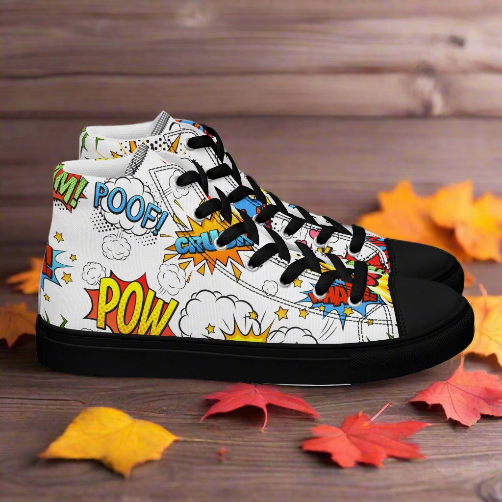 SUPER WHAM! | Women & Girls High Top Canvas Sneakers | White Variant Women's High Top Sneakers Syntax & Alchemy Black 5