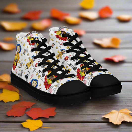 Twitchy Witchy Girl | Women & Girls High Top Canvas Sneaker | White Variant Women's High Top Sneakers Syntax & Alchemy