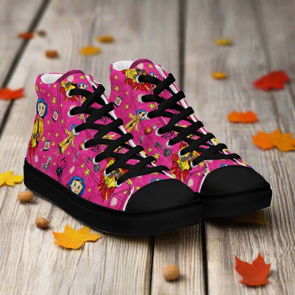 Twitchy Witchy Girl | Women & Girls High Top Canvas Sneakers | Neon Pink Variant Women's High Top Sneakers Syntax & Alchemy