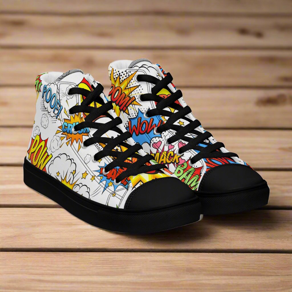 SUPER WHAM! | Women & Girls High Top Canvas Sneakers | White Variant Women's High Top Sneakers Syntax & Alchemy