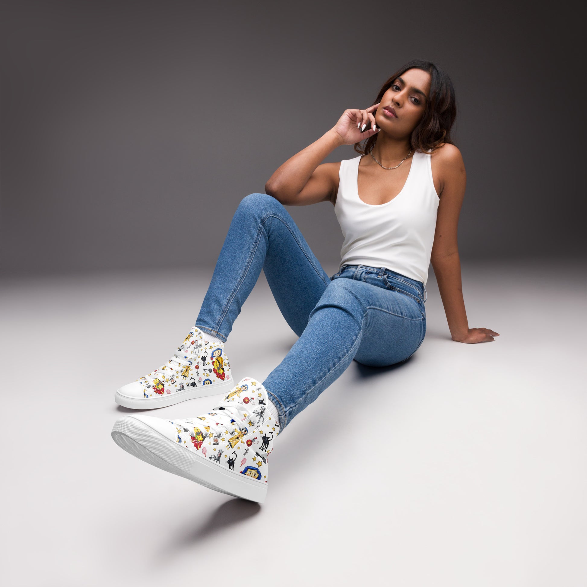 Twitchy Witchy Girl | Women & Girls High Top Canvas Sneaker | White Variant Women's High Top Sneakers Syntax & Alchemy