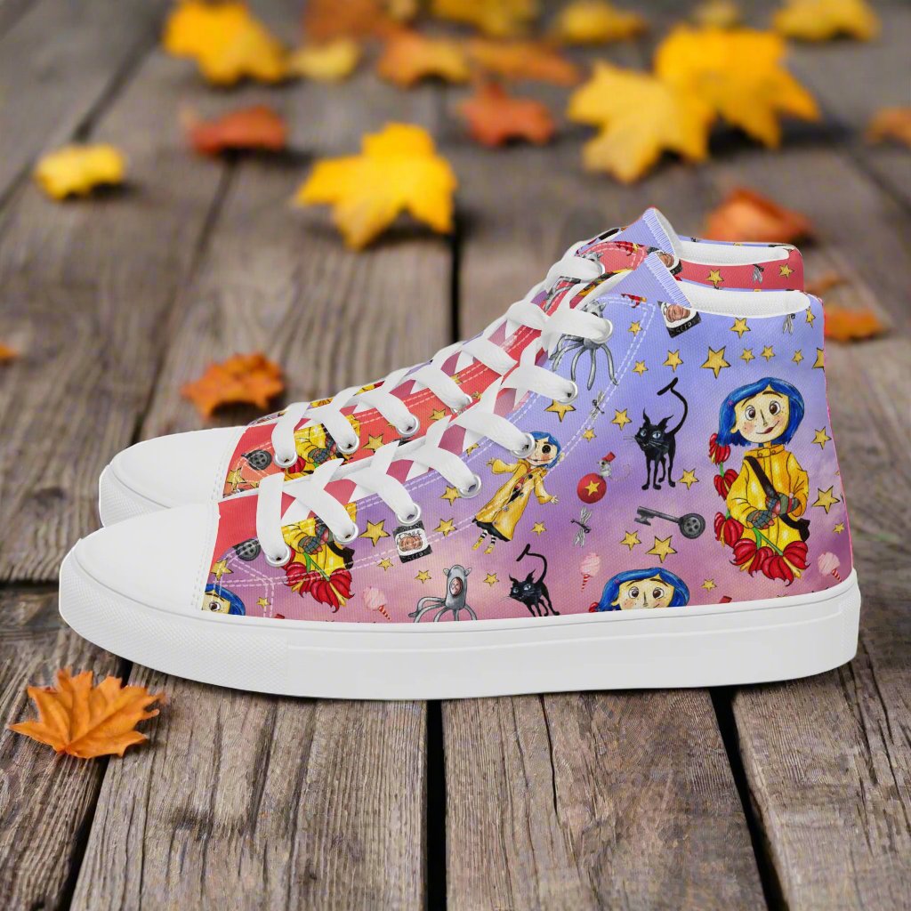 Twitchy Witchy Girl | Women & Girls High Top Canvas Sneakers | Sunset Variant Women's High Top Sneakers Syntax & Alchemy White 5 