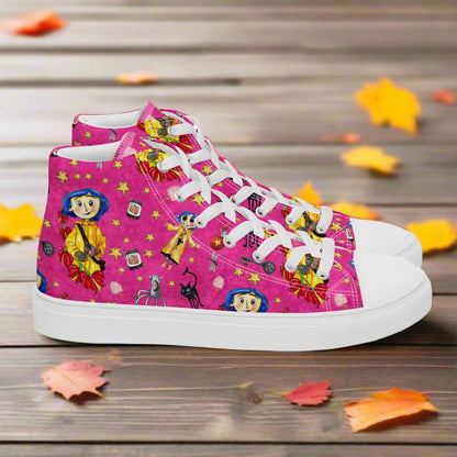 Twitchy Witchy Girl | Women & Girls High Top Canvas Sneakers | Neon Pink Variant Women's High Top Sneakers Syntax & Alchemy White 5