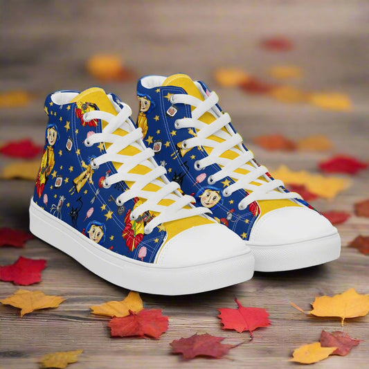 Twitchy Witchy Girl | Women & Girls High Top Canvas Sneakers | Blue Variant Women's High Top Sneakers Syntax & Alchemy White 5