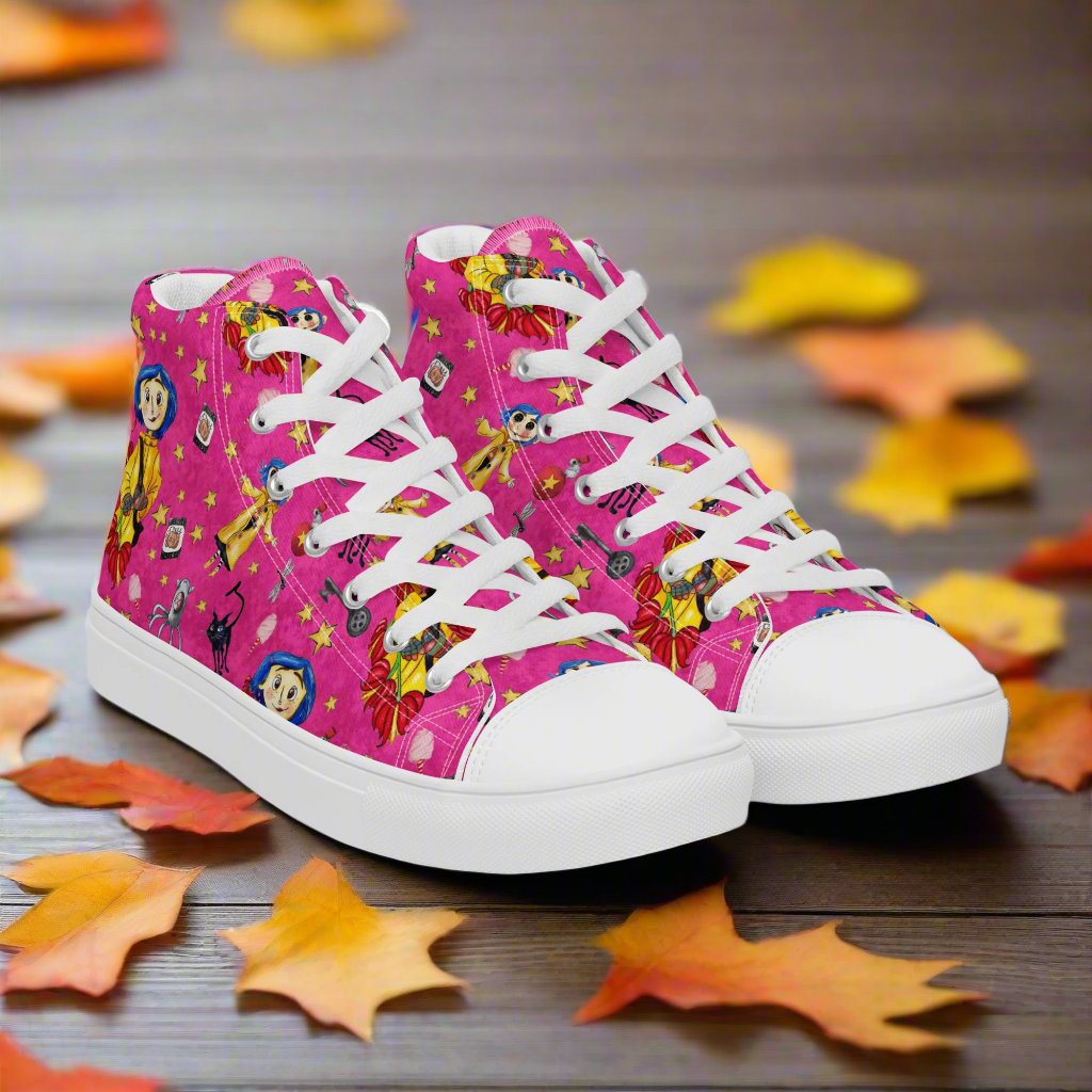 Twitchy Witchy Girl | Women & Girls High Top Canvas Sneakers | Neon Pink Variant Women's High Top Sneakers Syntax & Alchemy