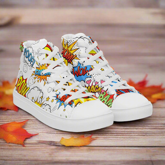 SUPER WHAM! | Women & Girls High Top Canvas Sneakers | White Variant Women's High Top Sneakers Syntax & Alchemy